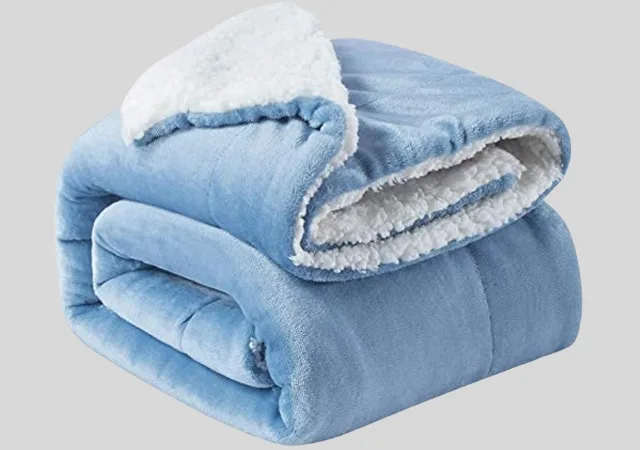  BSB HOME Plain Double Layer Warm and Hot Super Soft Flannel Sherpa Winter Blanket